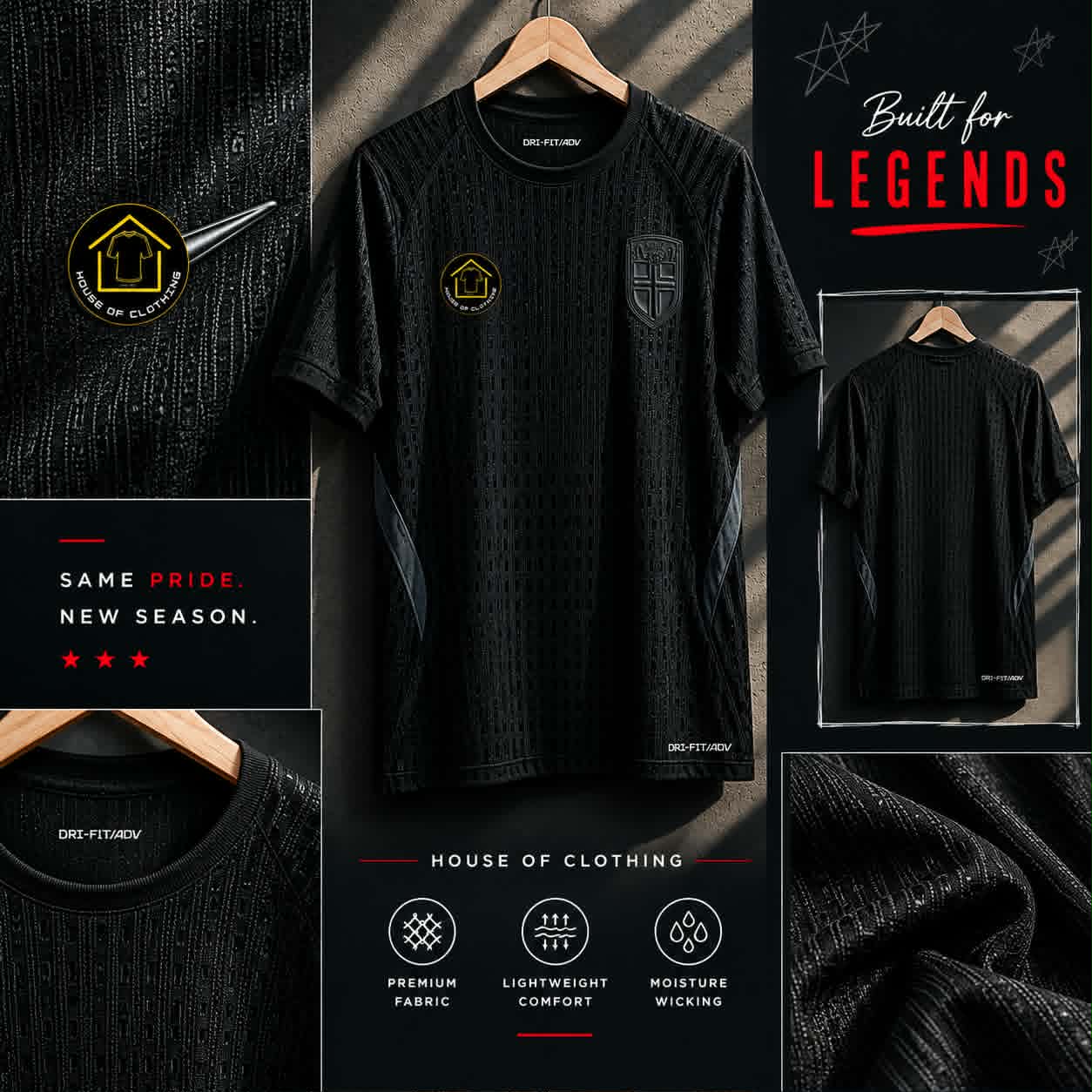 Black kit campaign poster with crest