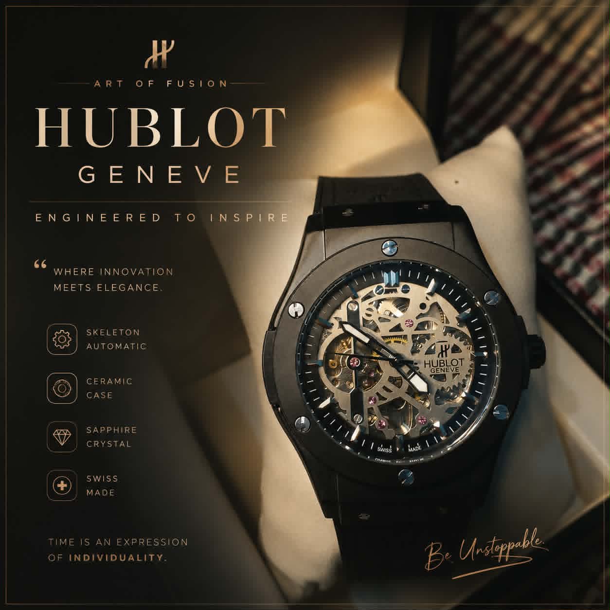 Hublot Geneve skeleton watch campaign poster