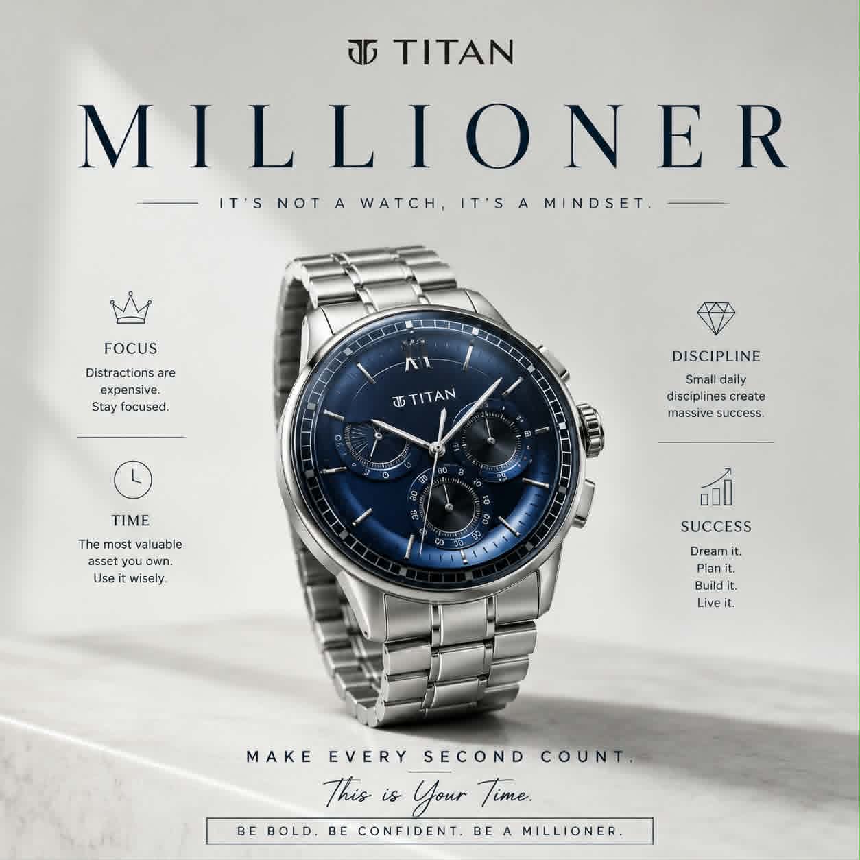 Titan Millioner chronograph watch campaign poster